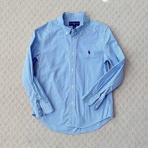Ralph Lauren Polo Boys Button Shirt Size 7 Light Blue Check